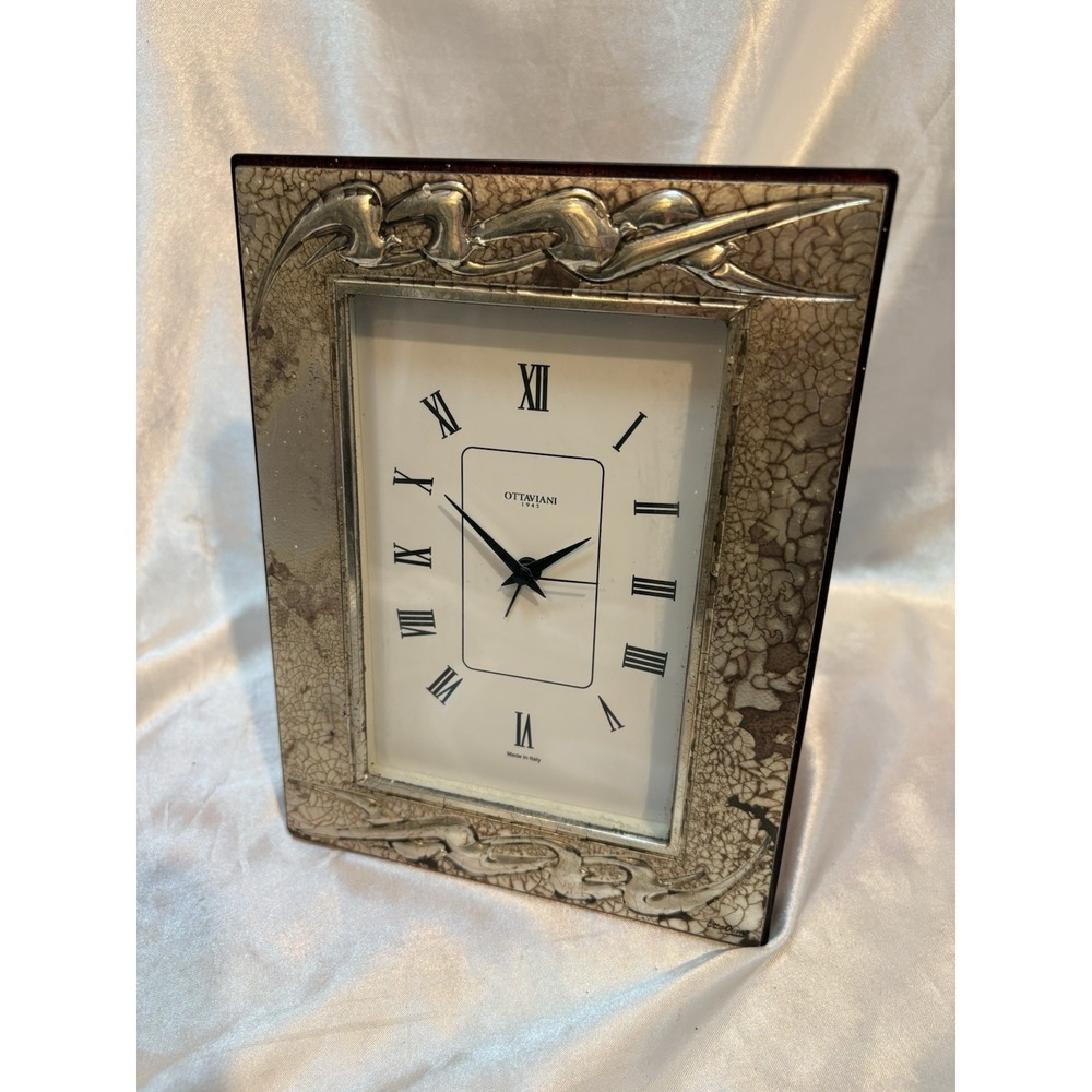 Vintage Ottaviani 1945 Opera Depositata Silver table Clock Tested Made Italy